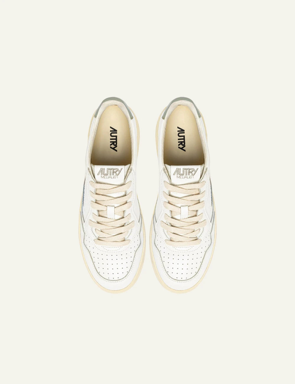 Autry Medalist low sneaker white leather sea green heel detail top pair view