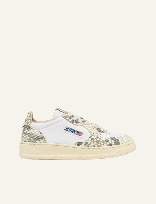 Autry Medalist low sneaker white leather snake print details side view