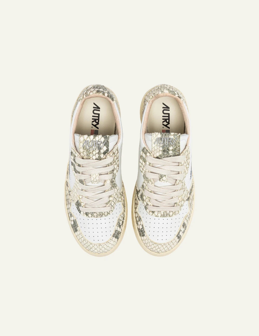 Autry Medalist low sneaker white leather snake print details top pair view