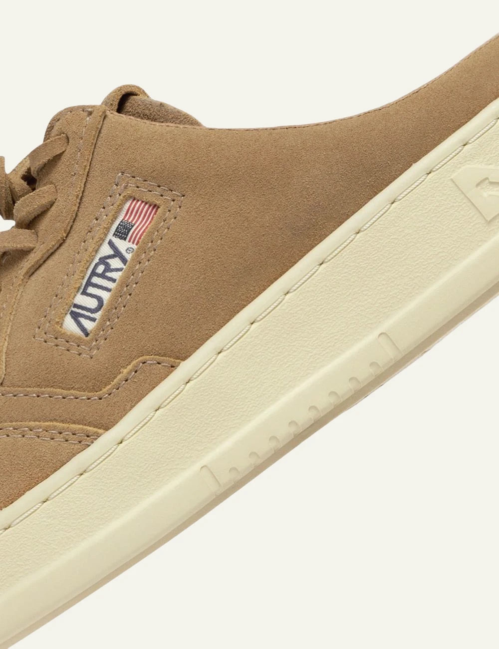 Autry Medalist mule sneakers beige suede side logo view