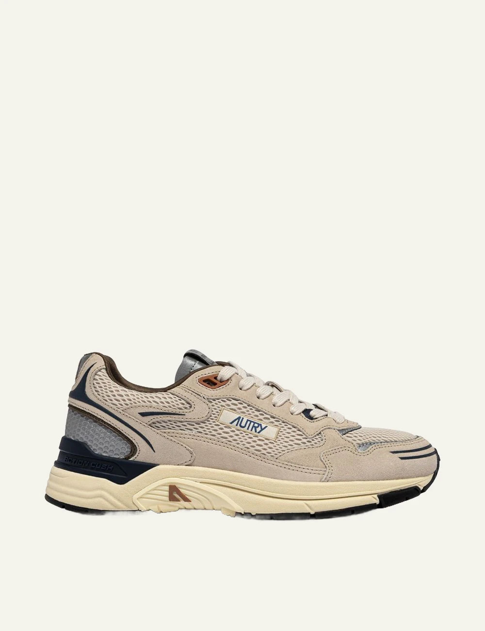  Autry Men’s Beige Suede And Mesh Sneakers With Navy Details
