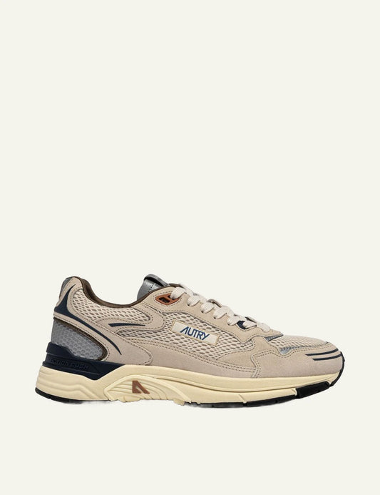  Autry Men’s Beige Suede And Mesh Sneakers With Navy Details