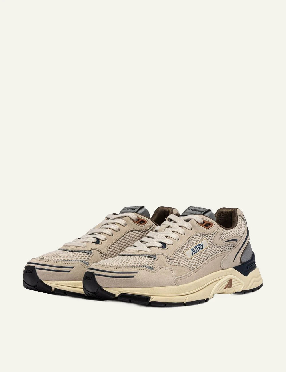  Autry Men’s Beige Suede And Mesh Sneakers With Navy Details profile