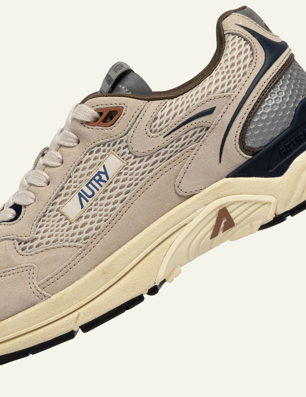  Autry Men’s Beige Suede And Mesh Sneakers With Navy Details logo