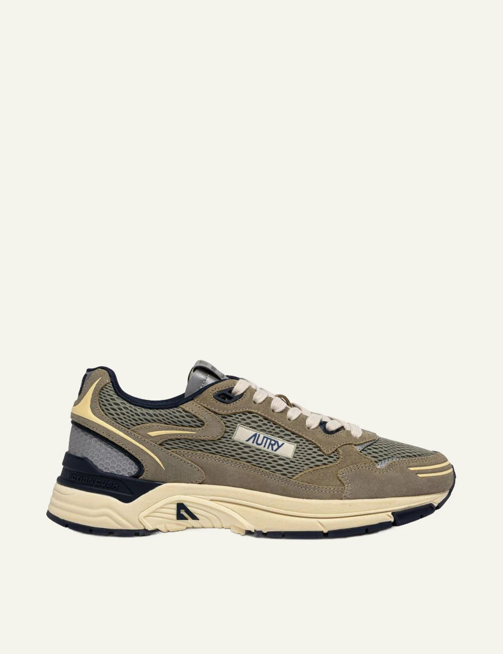 Autry men’s sage green suede and mesh sneakers with navy details
