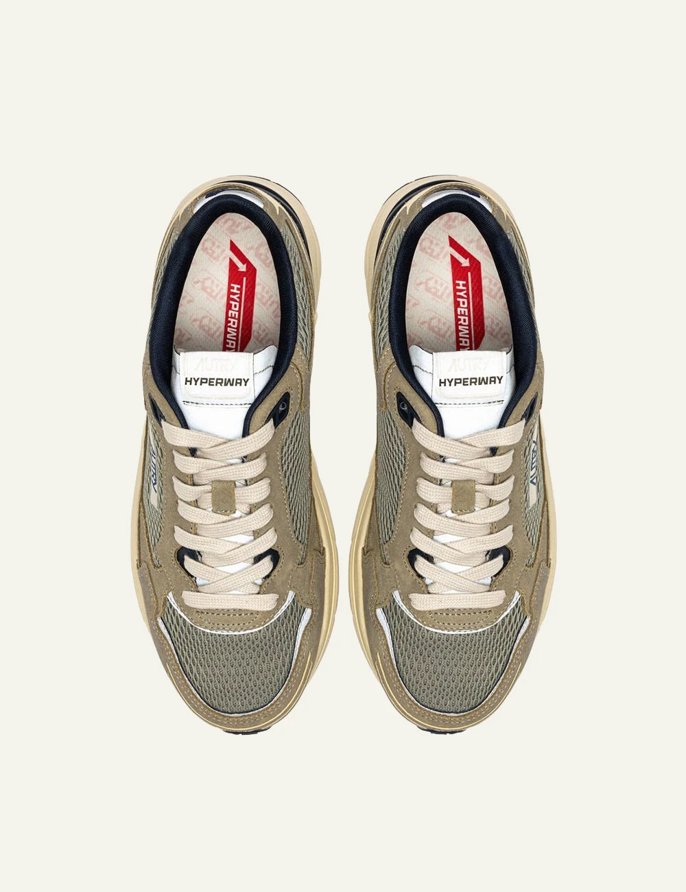 Autry men’s sage green suede and mesh sneakers with navy details top