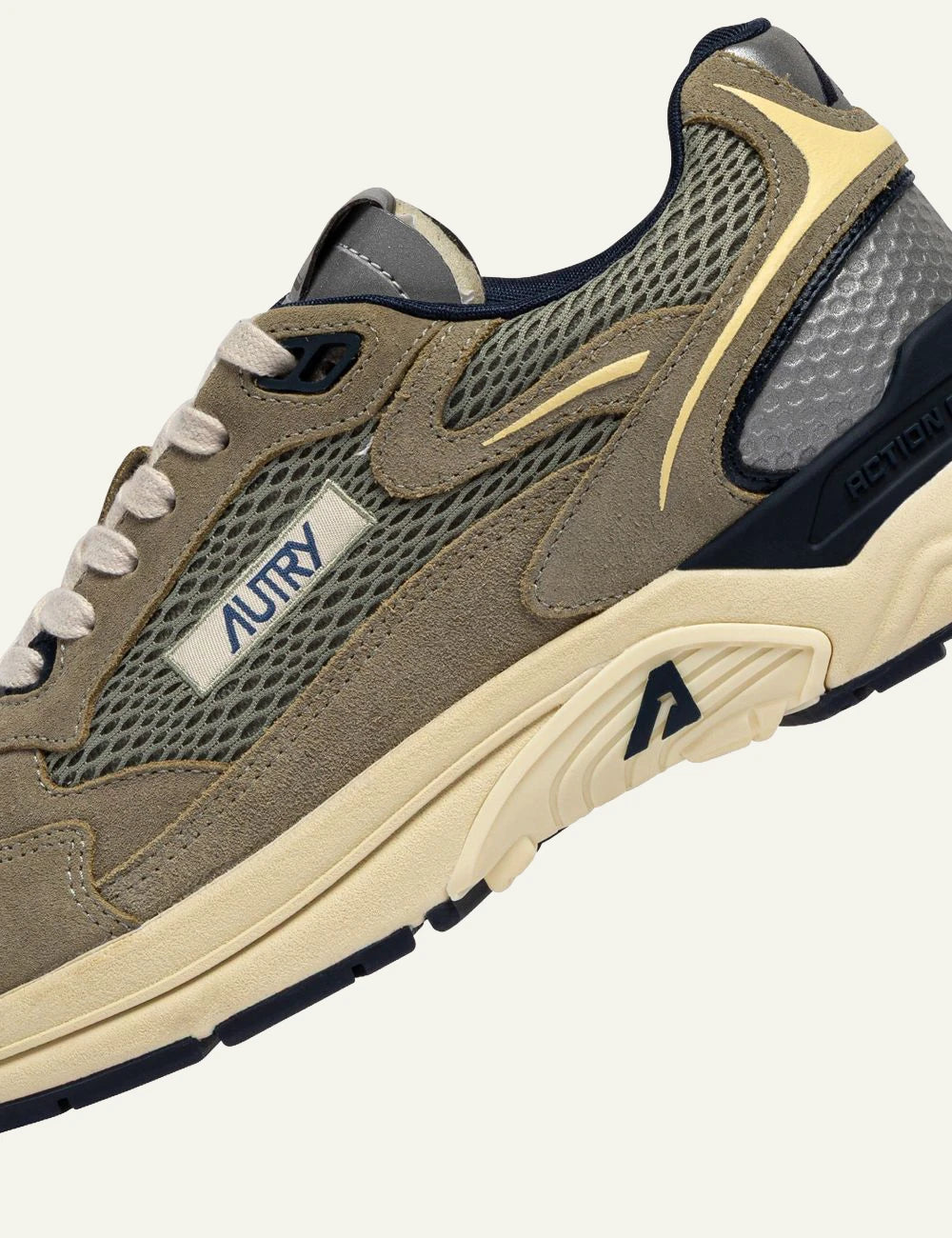 Autry men’s sage green suede and mesh sneakers with navy details logo
