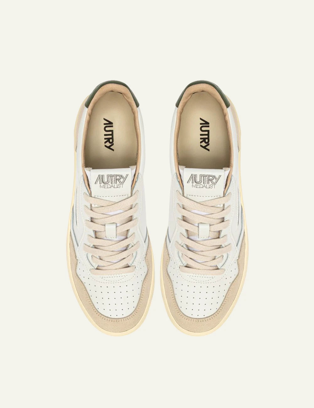 Autry Men’s White Leather And Beige Suede Sneakers With Green Details top