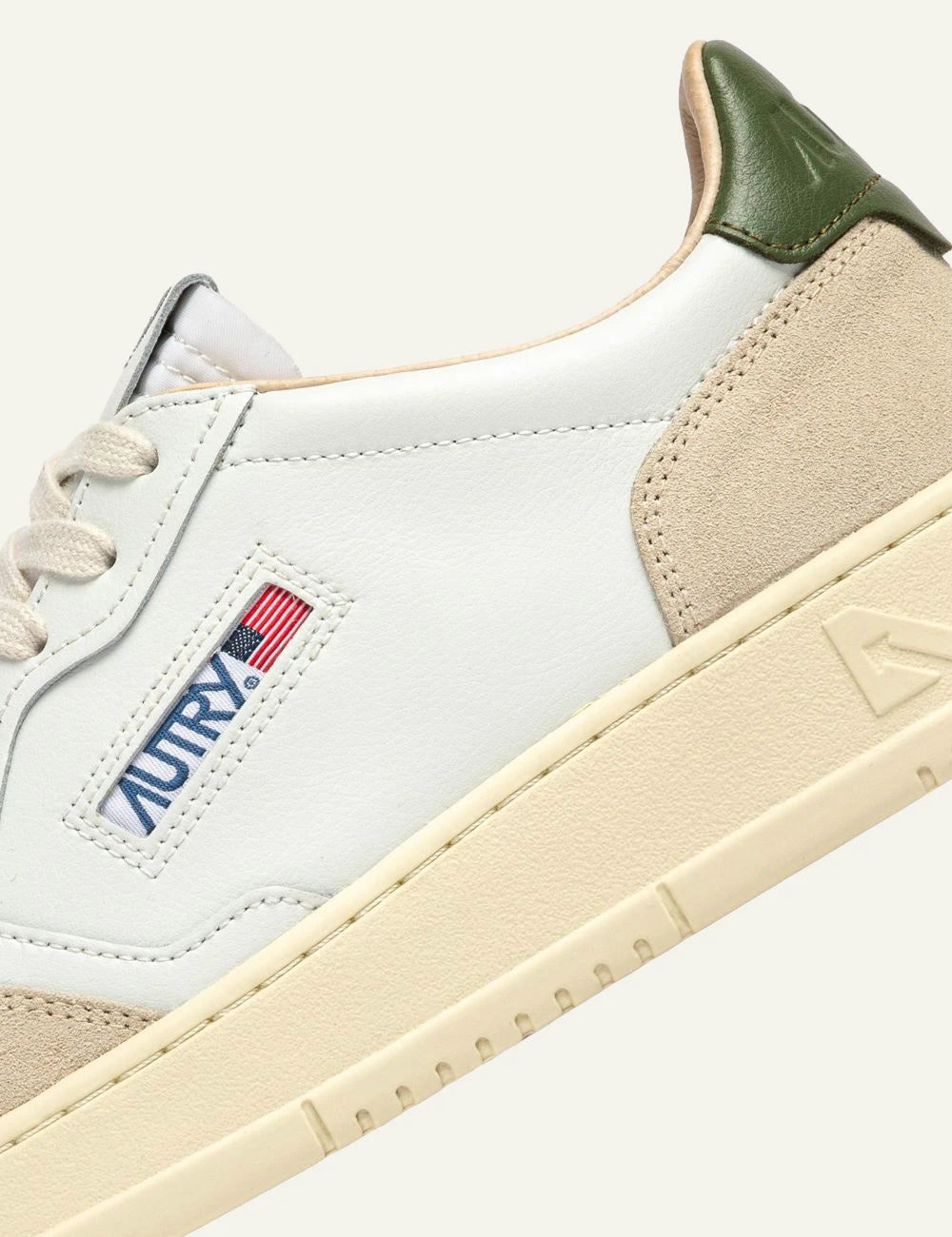 Autry Men’s White Leather And Beige Suede Sneakers With Green Details logo