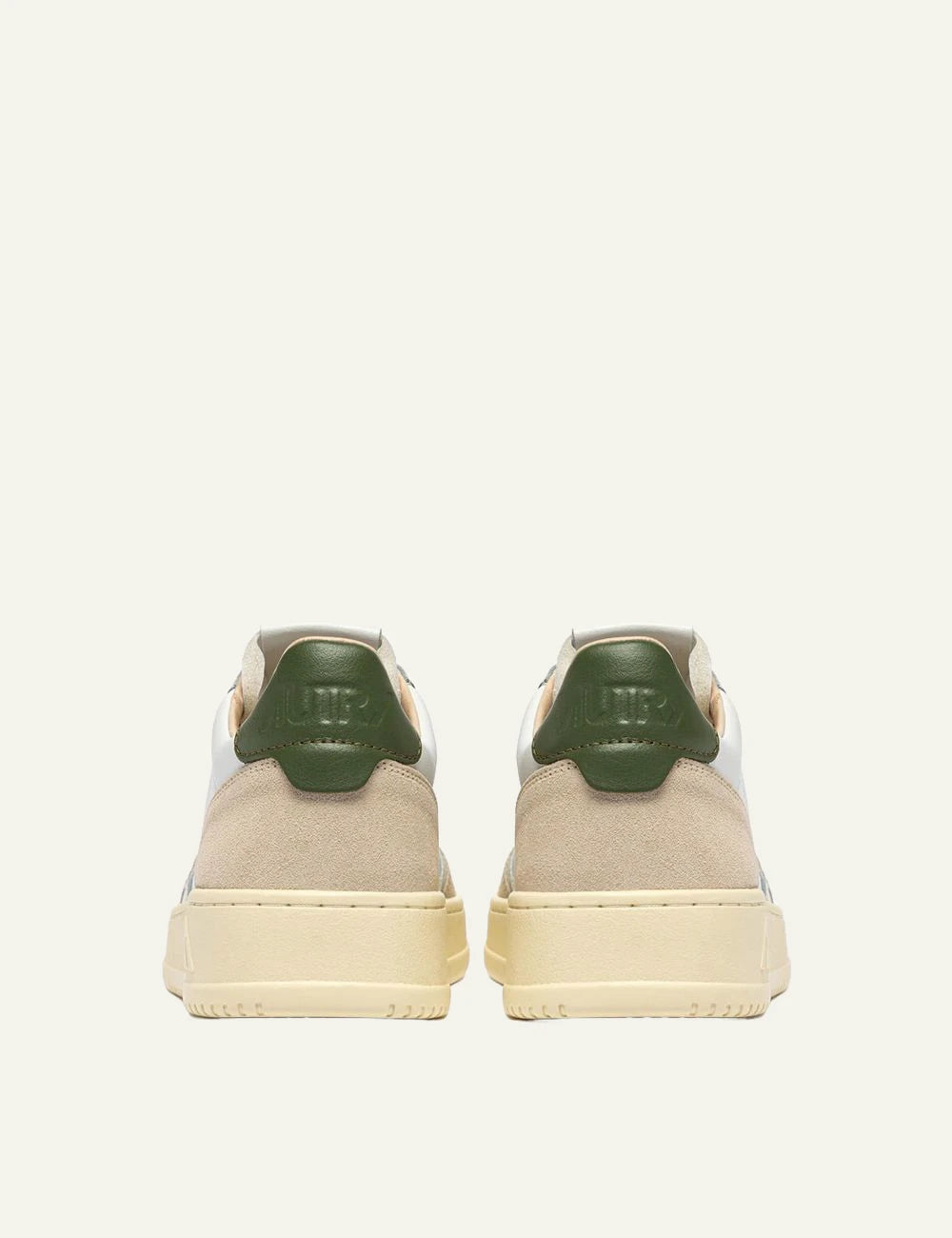 Autry Men’s White Leather And Beige Suede Sneakers With Green back