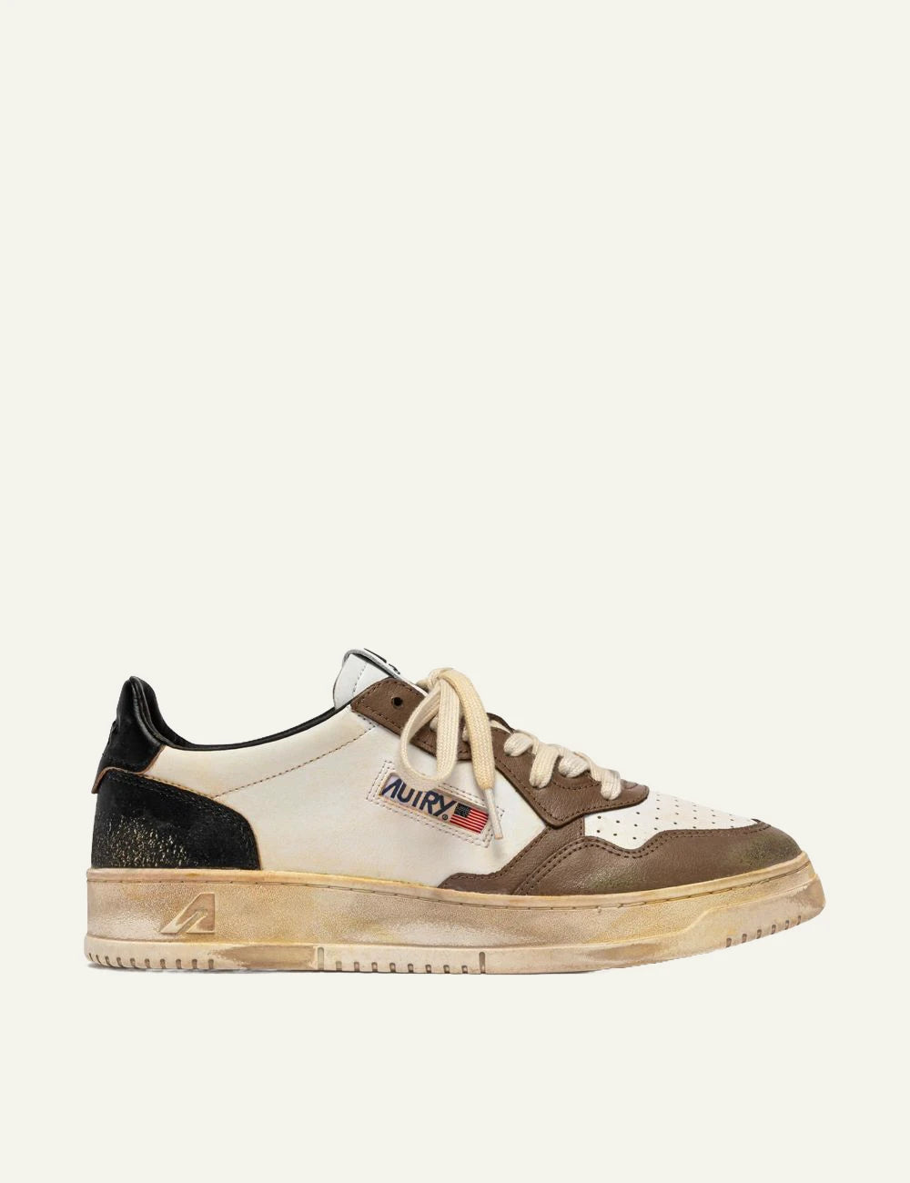 Autry men’s white leather sneakers with brown and black vintage details