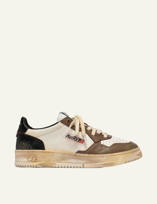 Autry men’s white leather sneakers with brown and black vintage details
