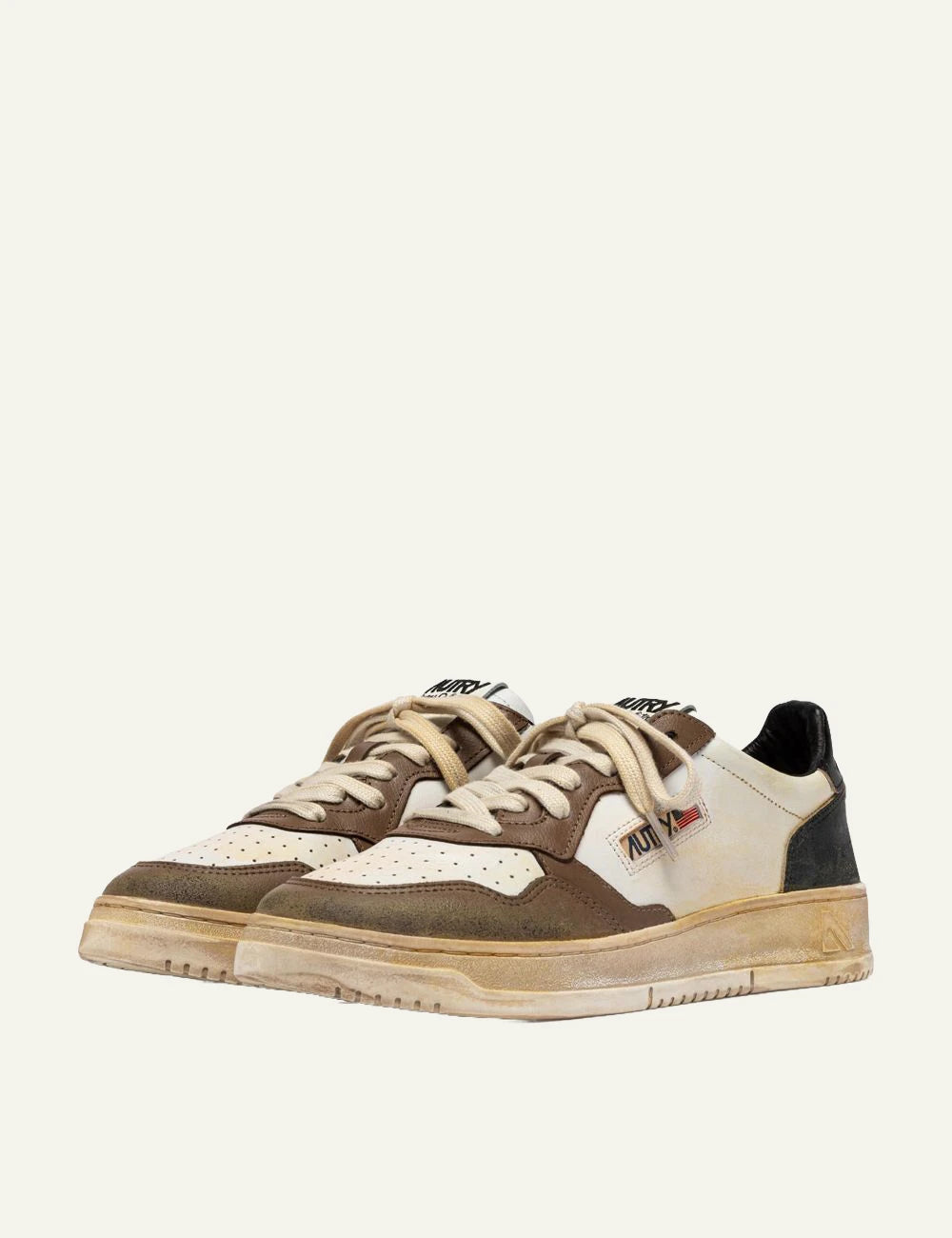 Autry men’s white leather sneakers with brown and black vintage details profile