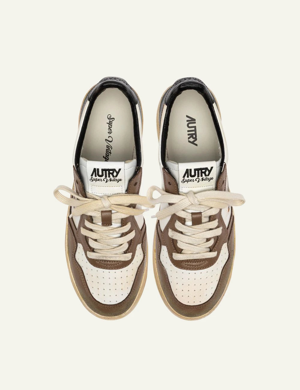 Autry men’s white leather sneakers with brown and black vintage details top