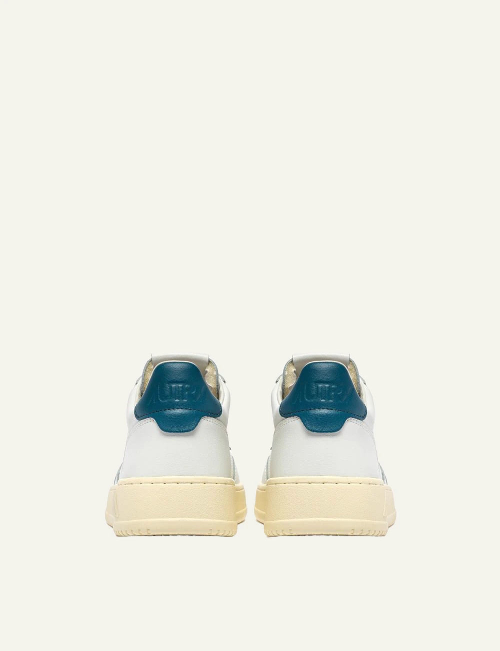 Autry Men’s White Leather Sneakers With Petrol Blue Heel Tab back