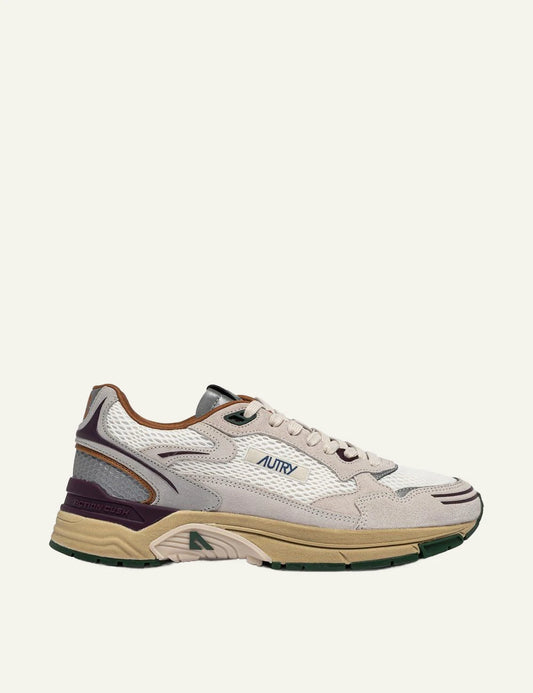 Autry Men’s White Suede And Mesh Sneakers With Burgundy Details