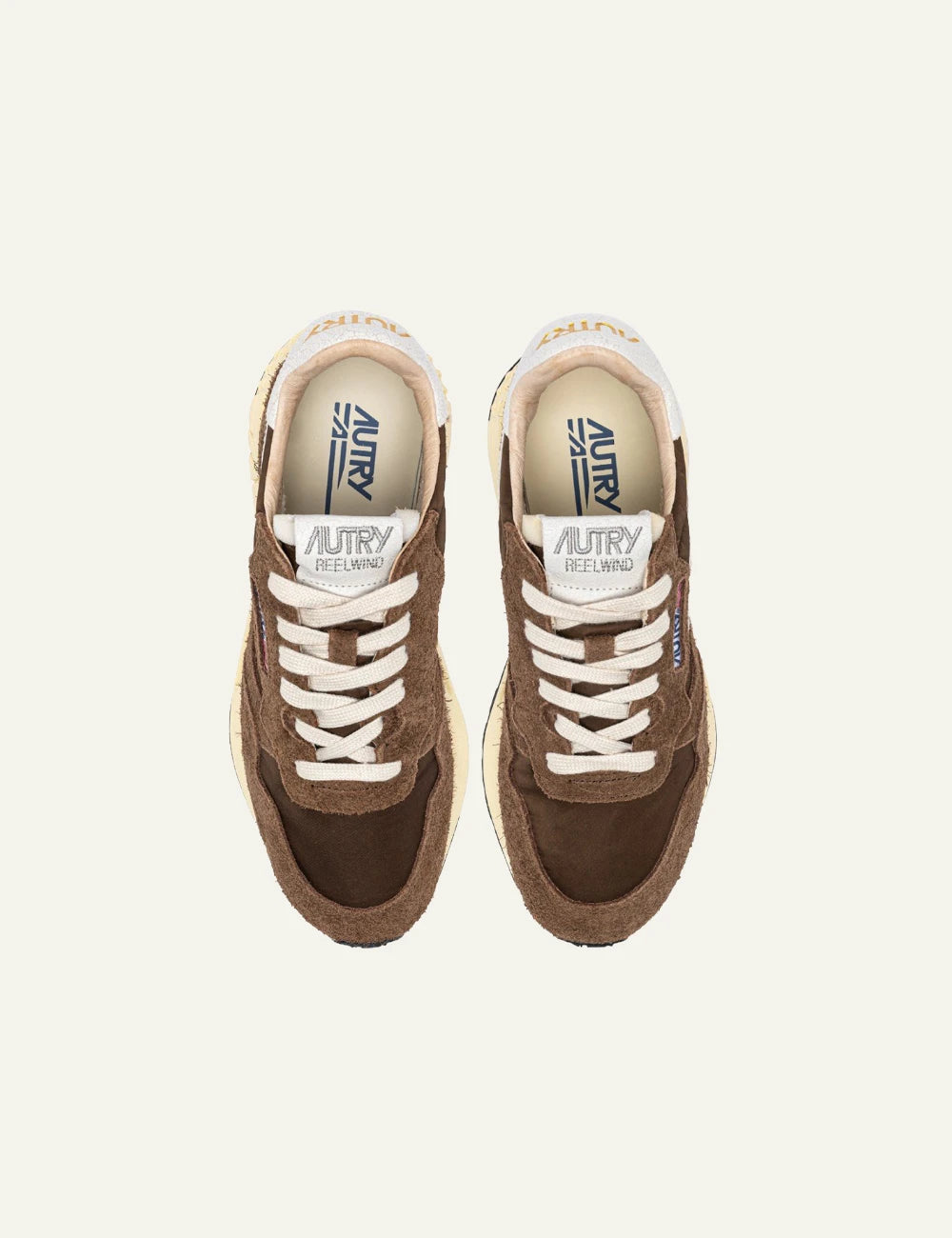 Autry Reelwind low sneaker brown suede nylon top pair view