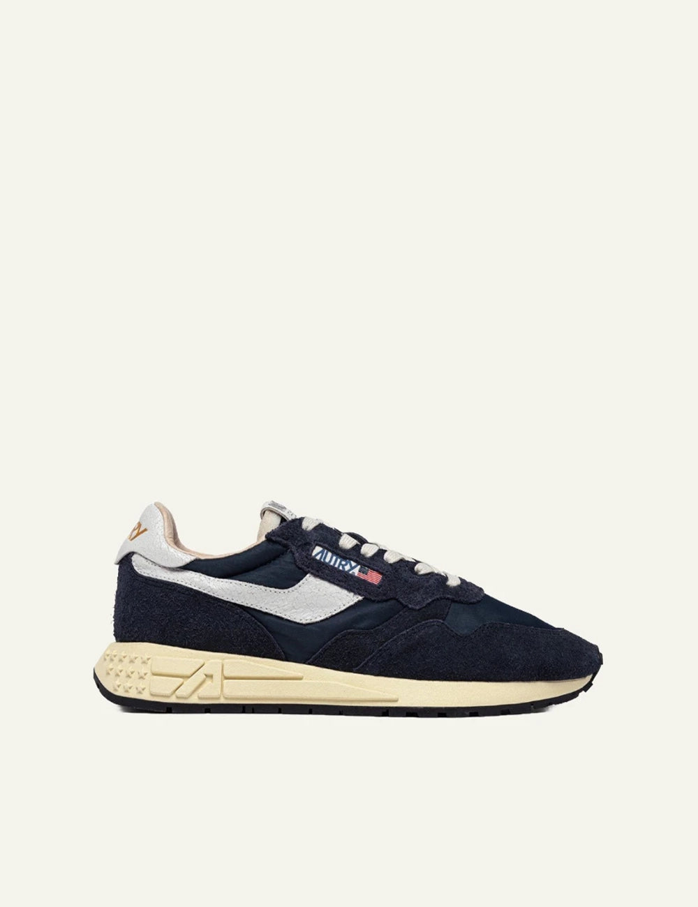 Autry Reelwind low sneaker navy blue suede nylon side view