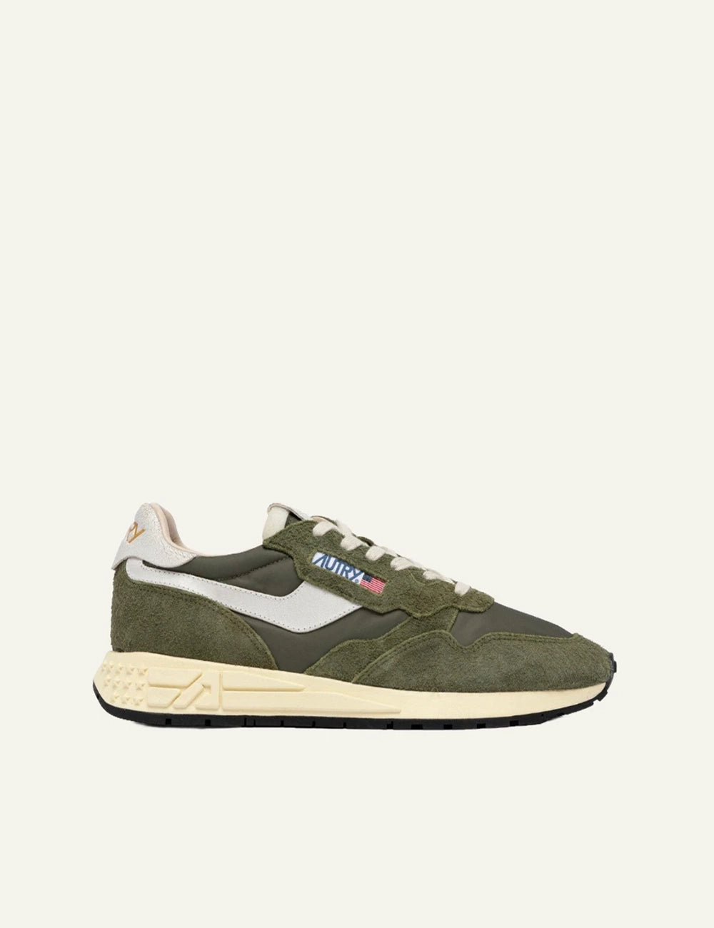 Autry Reelwind low sneaker olive green suede nylon side view