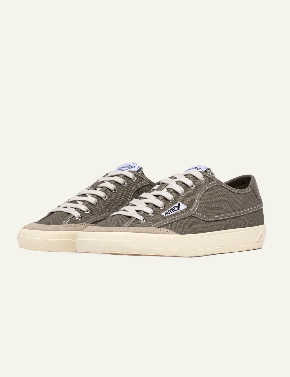 Autry Windscape sneakers khaki canvas suede low top angled view