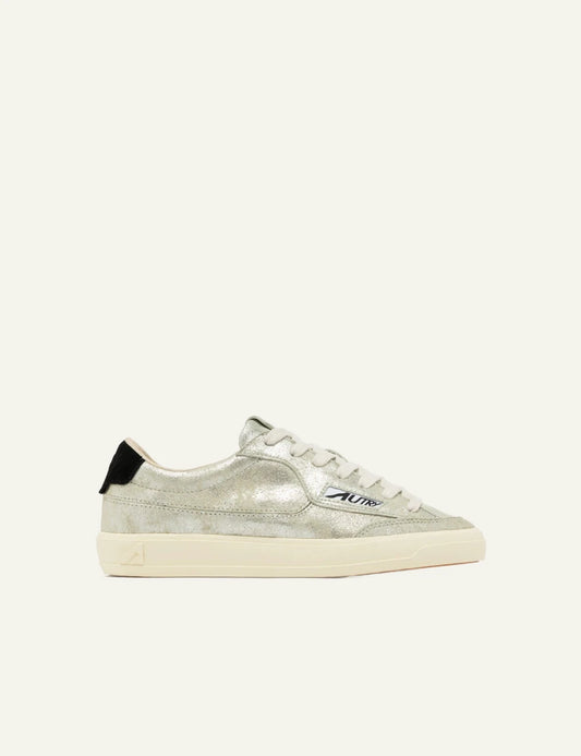 Autry Windscape sneakers silver suede black heel low top side view
