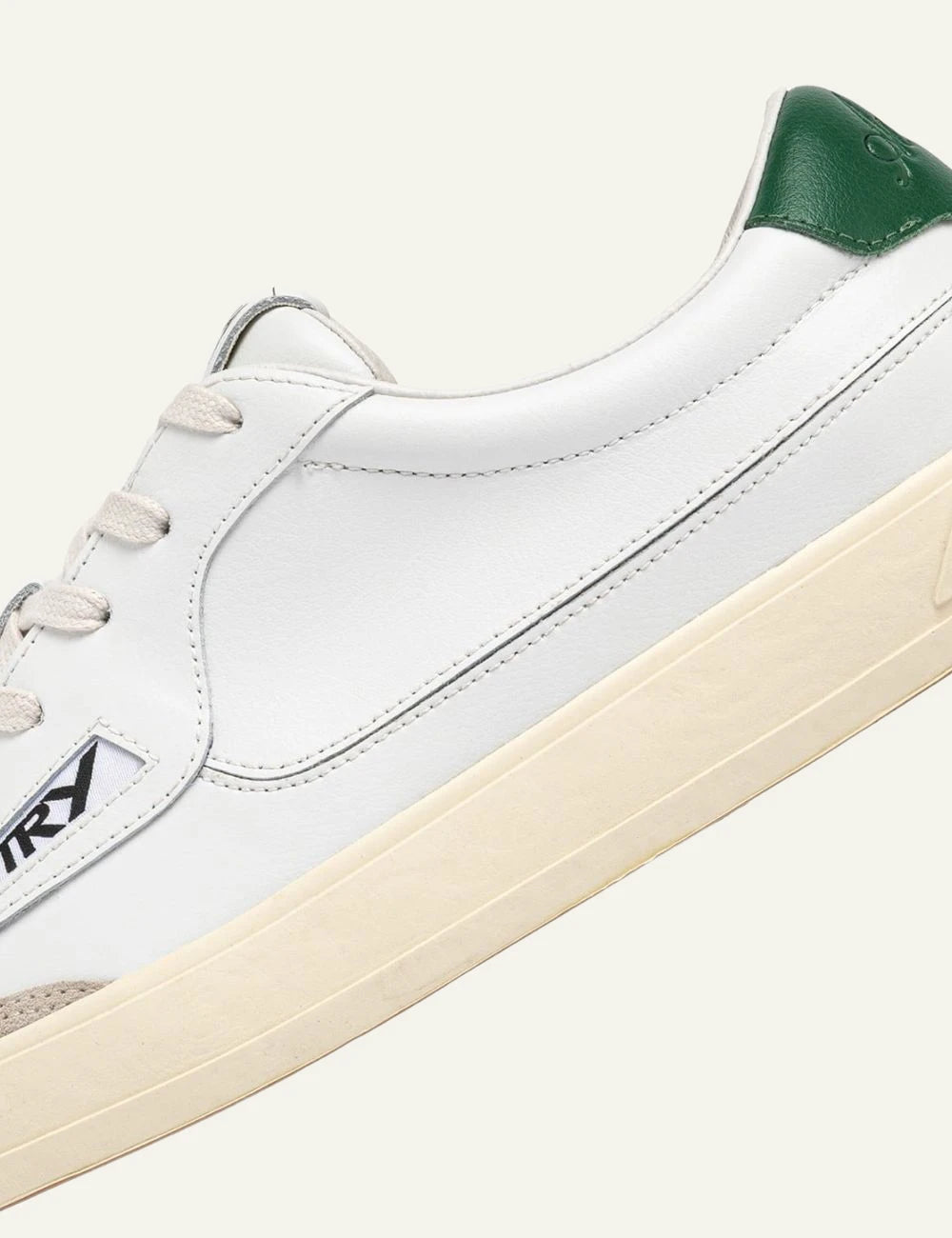 Autry Windscape sneakers white leather green heel low top side detail view