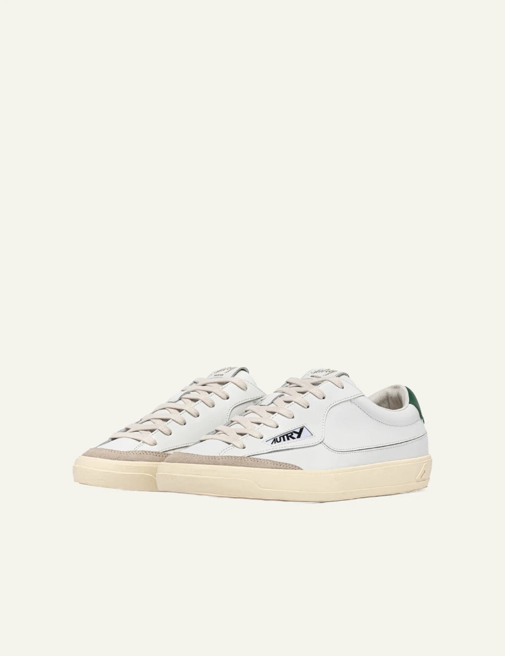 Autry Windscape sneakers white leather green heel low top angled view