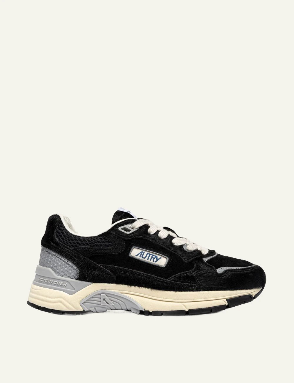 Autry women's black Hyperway pony effect suede and mesh sneakers