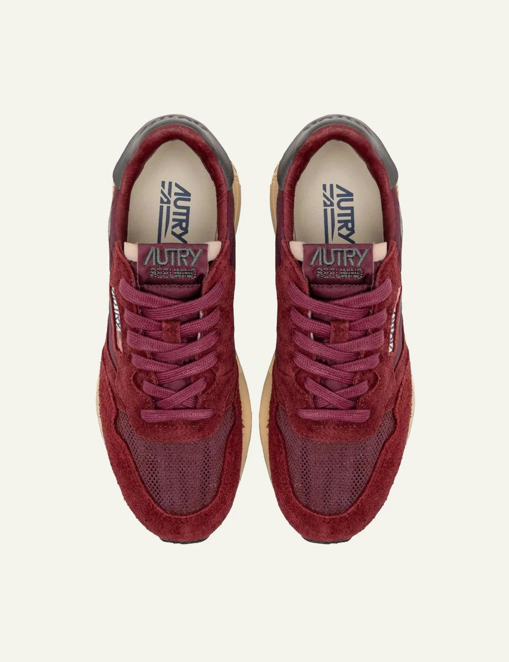 Women's Autry Reelwind burgundy suede leather and mesh sneakers with beige rubber sole top