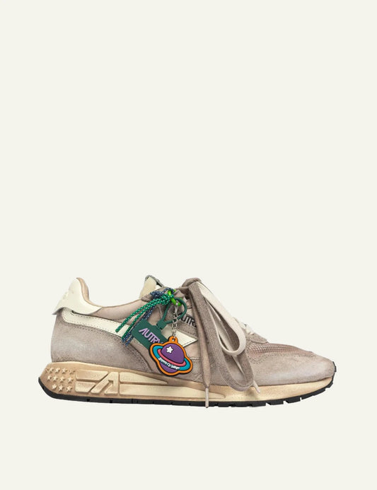 Women's Autry Reelwind Sup Vint Low beige suede and mesh sneakers with star studded midsole