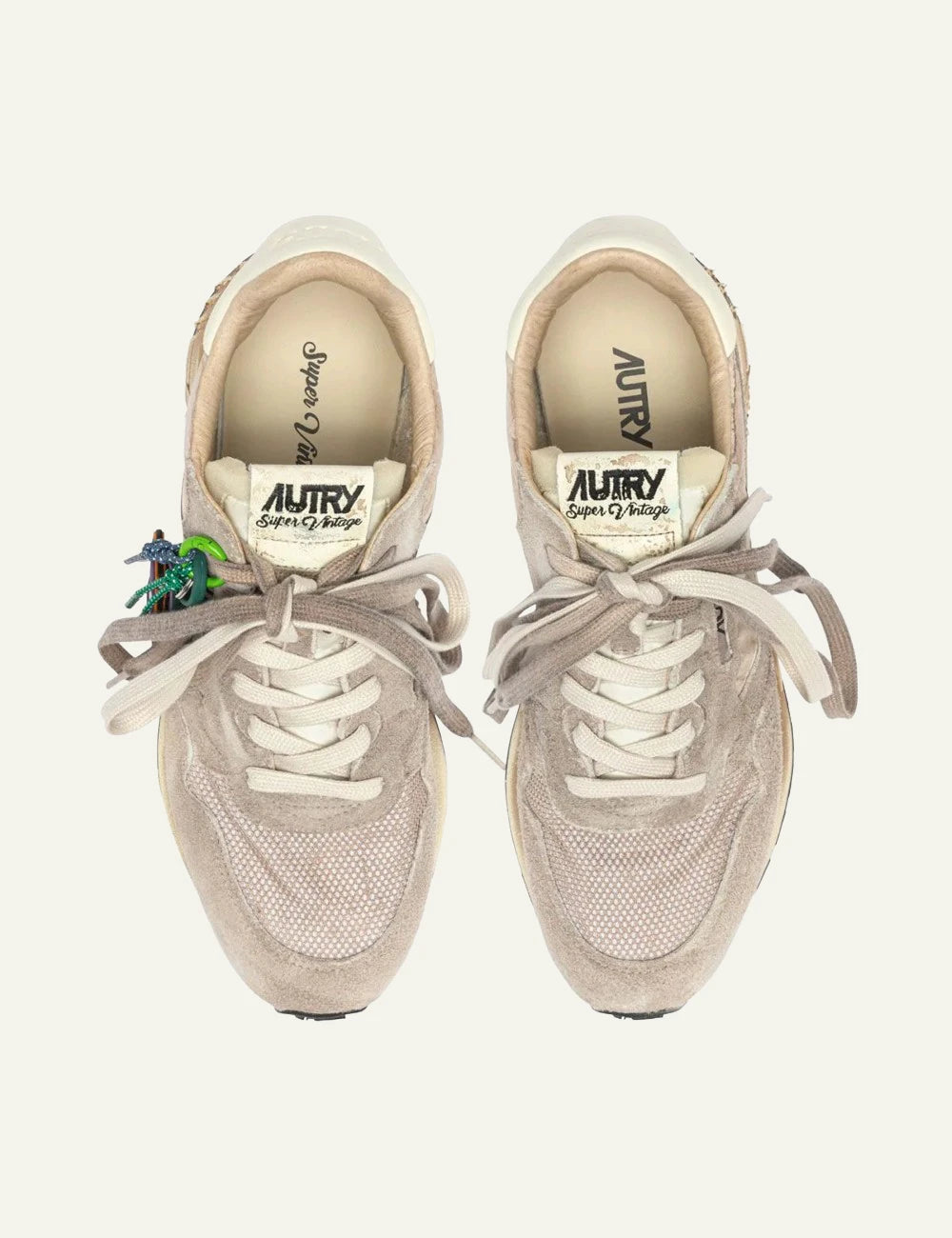 Women's Autry Reelwind Sup Vint Low beige suede and mesh sneakers with star studded midsole top