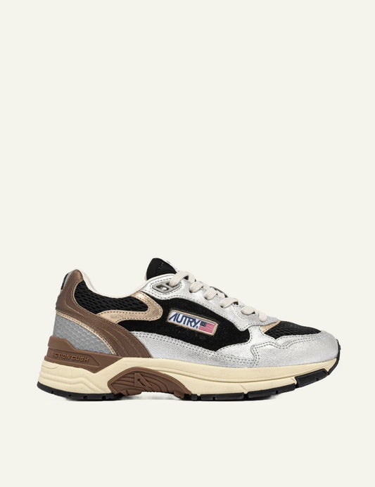 Autry women’s silver and black sneakers with suede and mesh details