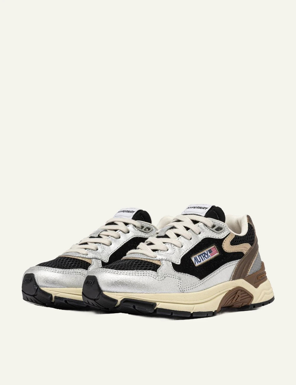 Autry women’s silver and black sneakers with suede and mesh details profile