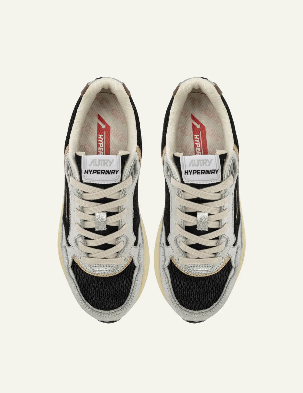 Autry women’s silver and black sneakers with suede and mesh details top