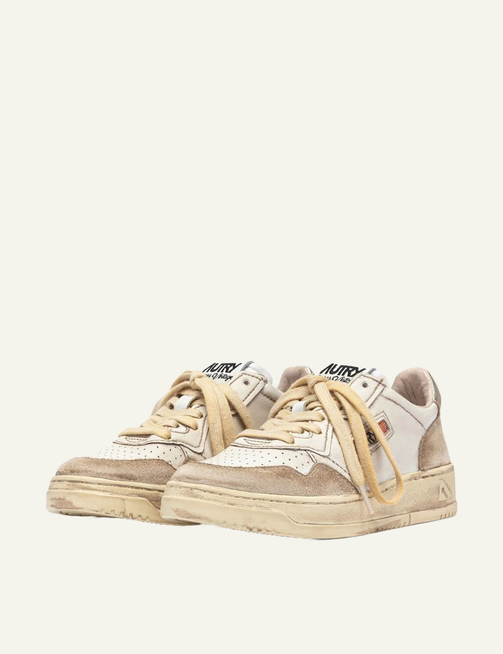 Autry Women’s Vintage White Leather And Beige Suede Sneakers With Gold Details profile