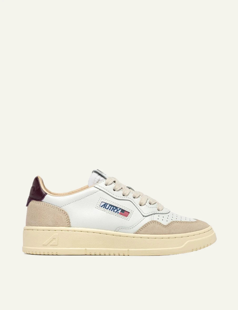 Autry Men’s White Leather And Beige Suede Sneakers With Burgundy Details
