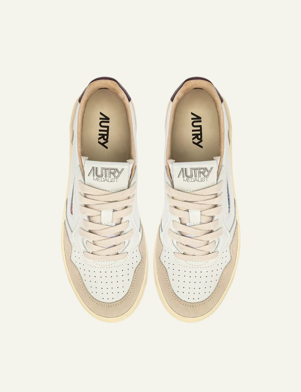Autry Men’s White Leather And Beige Suede Sneakers With Burgundy Details top