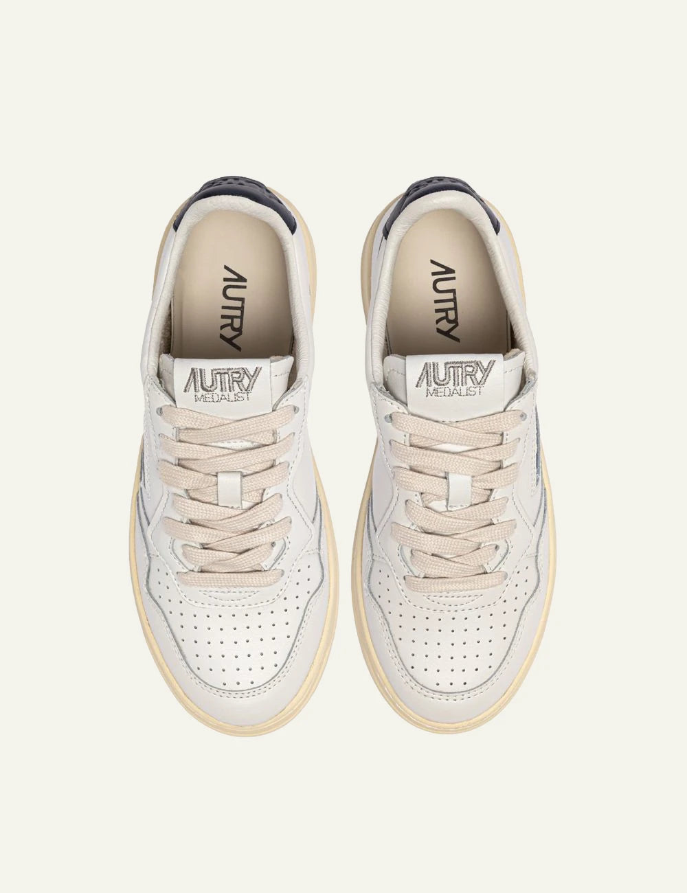 Autry women’s white leather sneakers with blue heel detail top