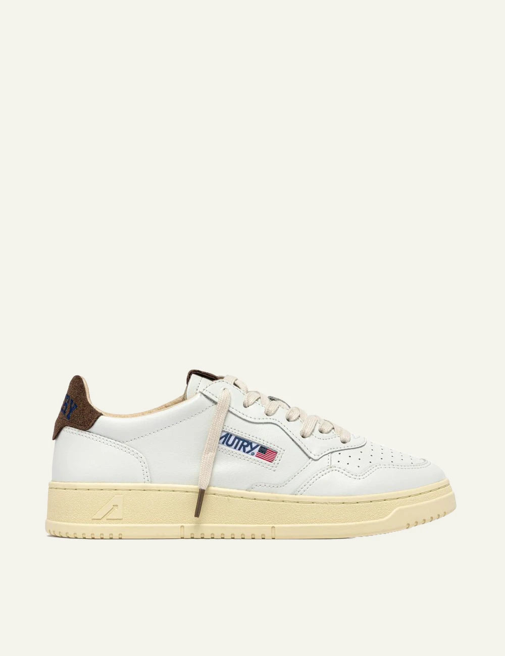 Autry women’s white leather sneakers with brown suede and blue logo details