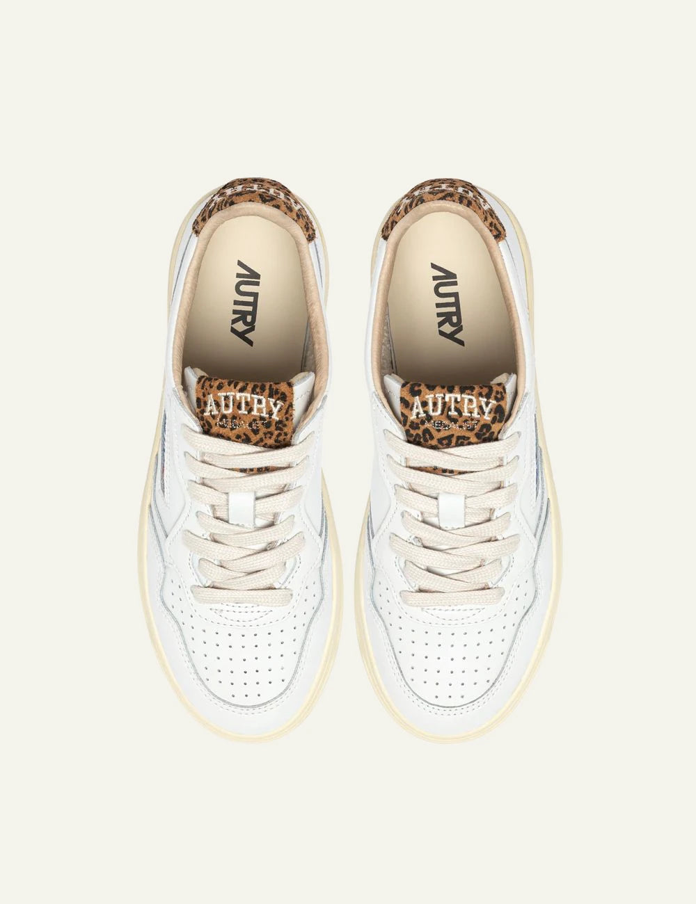 Autry women’s white leather sneakers with leopard-print suede details top