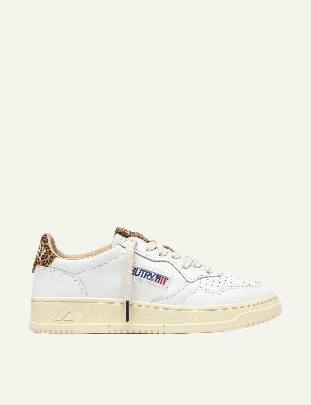 Autry women’s white leather sneakers with leopard-print suede details