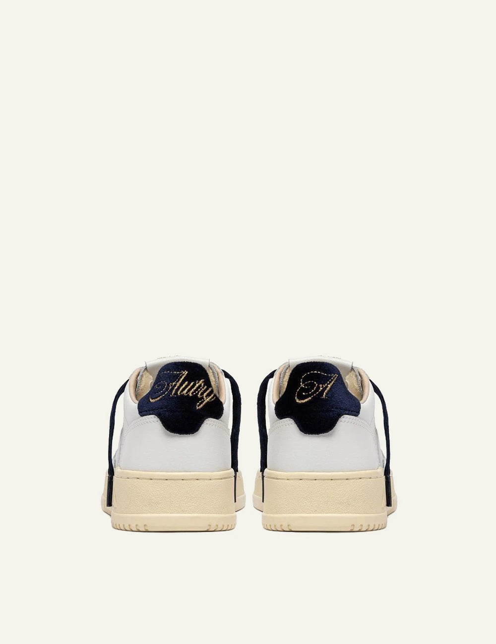 Autry women’s white leather sneakers with navy velvet details back