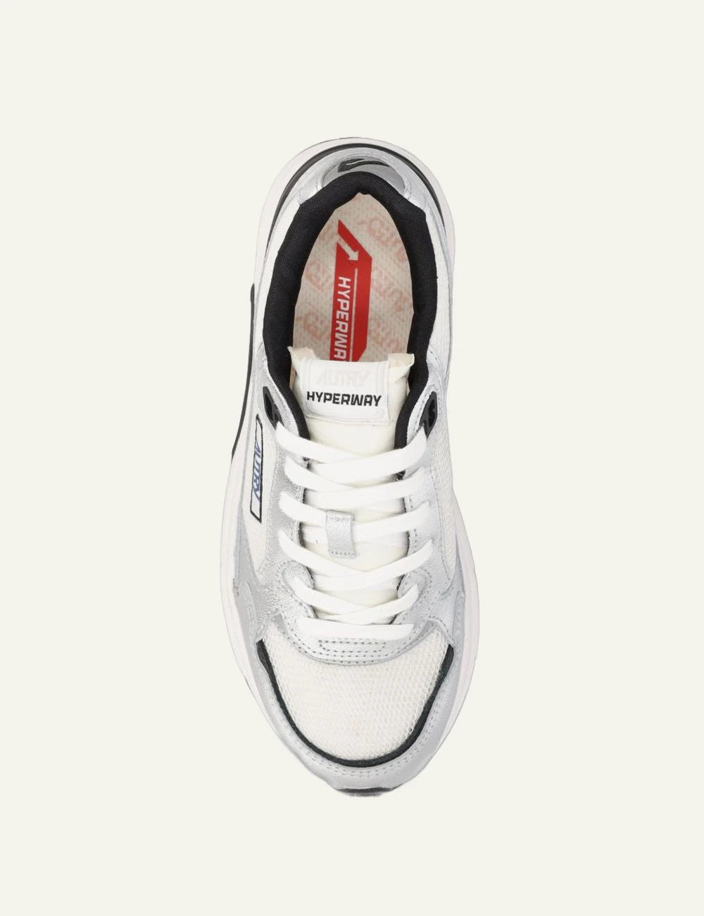 Autry women’s white and silver Hyperway sneakers with black details top