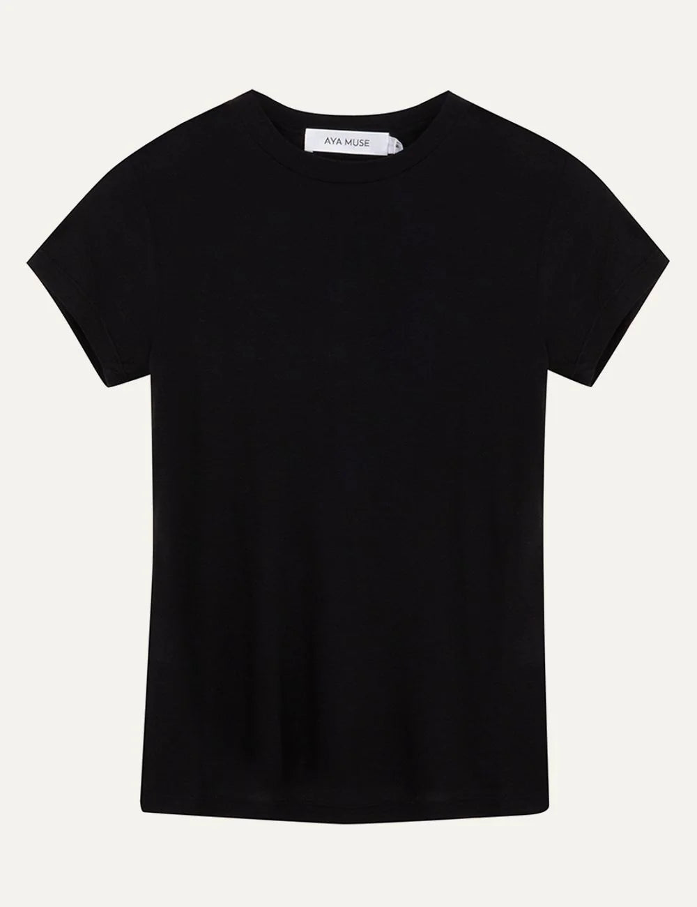 Women's Aya Muse black cotton T-shirt with short sleeves, crew neck and regular fit
