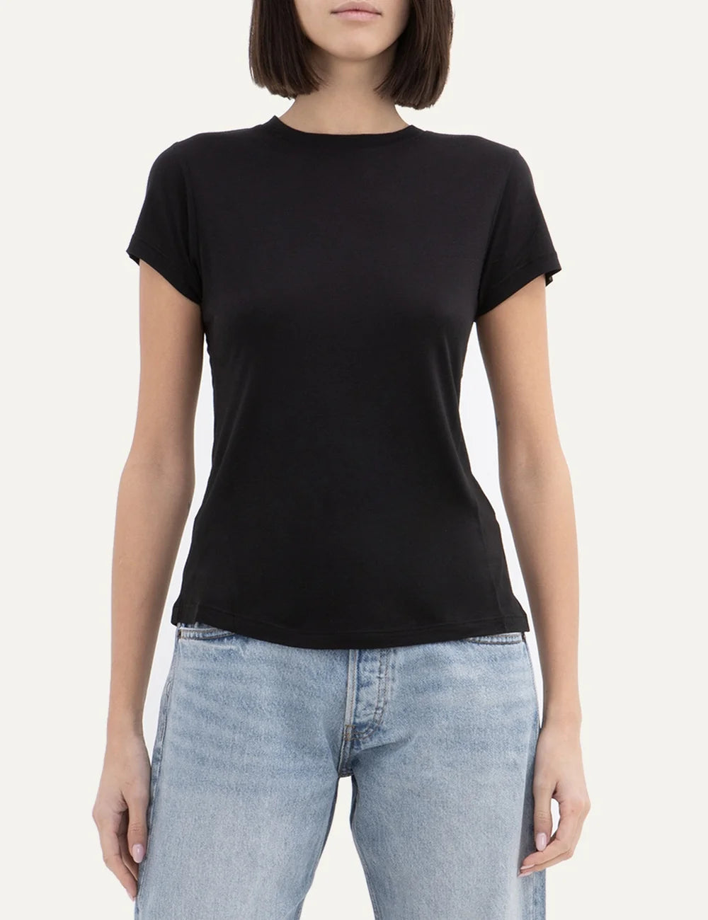 Women's Aya Muse black cotton T-shirt with short sleeves, crew neck and regular fit model