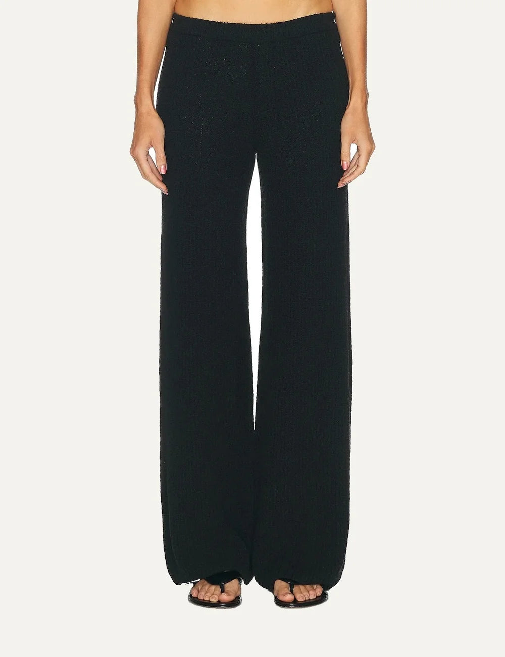 Women's Aya Muse black ribbed knit pants in cotton and Tencel blend with elasticated waist and wide legs