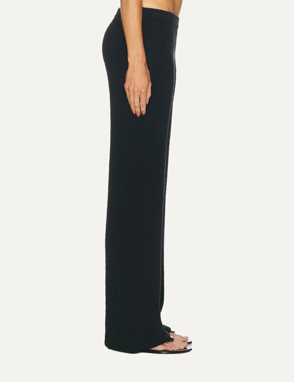 Women's Aya Muse black ribbed knit pants in cotton and Tencel blend with elasticated waist and wide legs side
