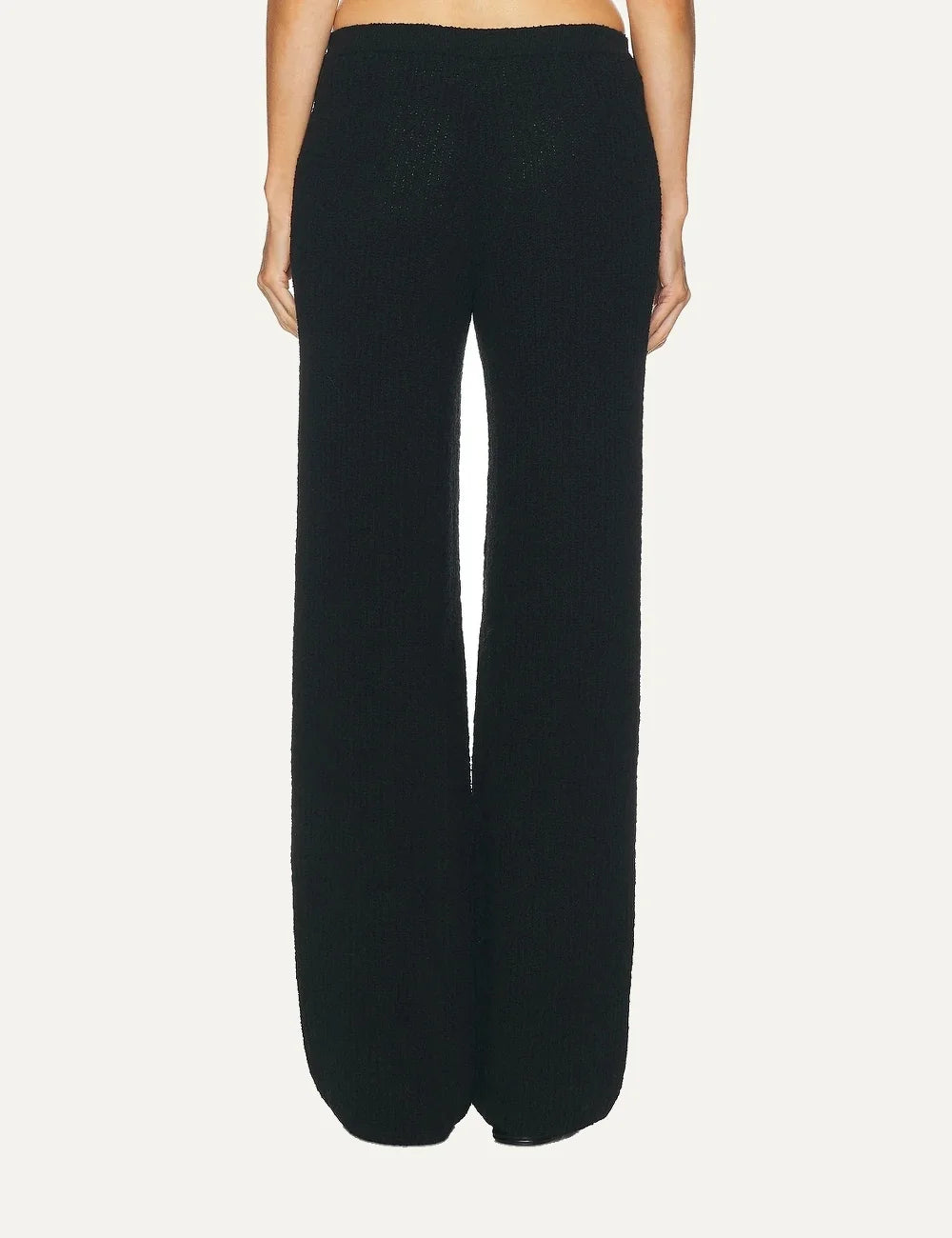 Women's Aya Muse black ribbed knit pants in cotton and Tencel blend with elasticated waist and wide legs back