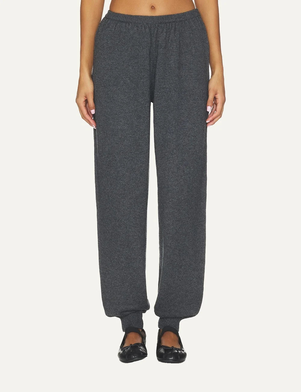 Women's Aya Muse dark grey knit pants in wool, viscose and cashmere blend with elasticated waist and ankle cuffs