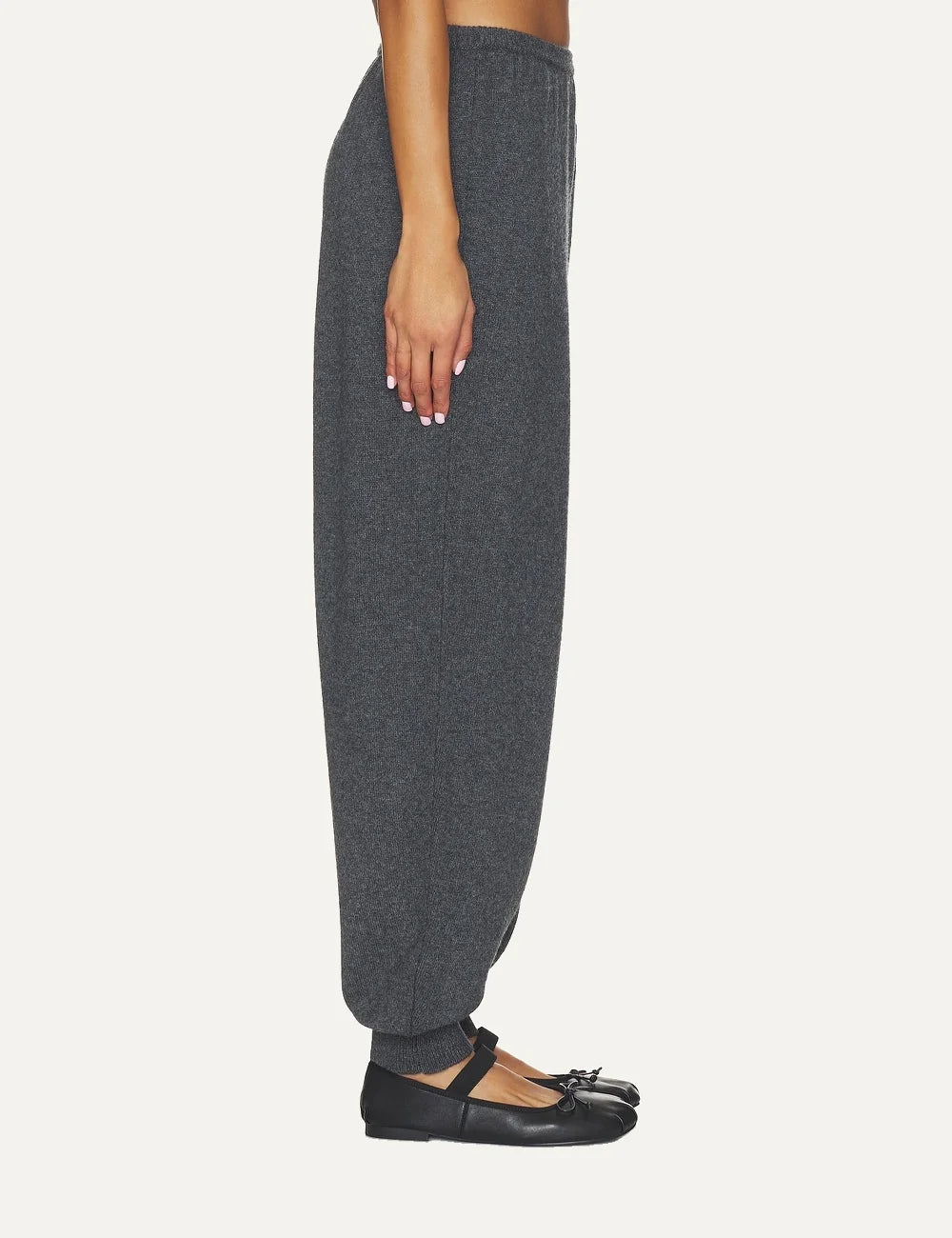 Women's Aya Muse dark grey knit pants in wool, viscose and cashmere blend with elasticated waist and ankle cuffs side